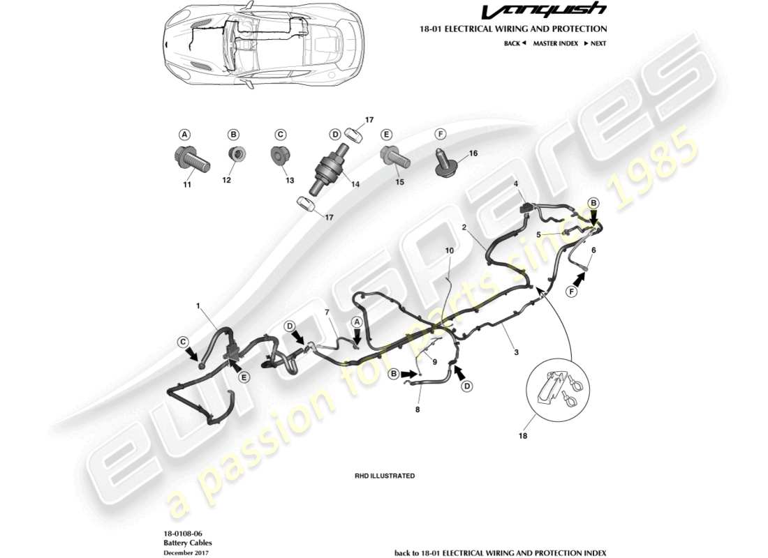 aston martin vanquish (2017) battery cables part diagram