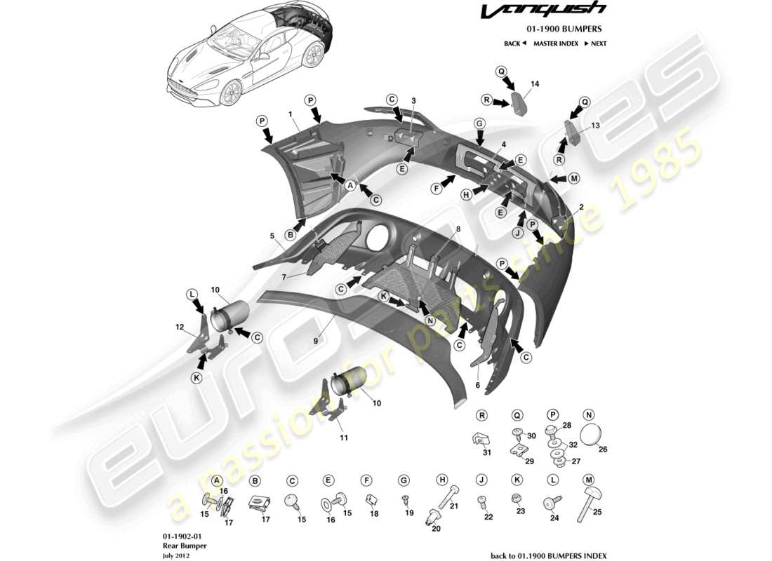 aston martin vanquish (2015) rear bumper part diagram