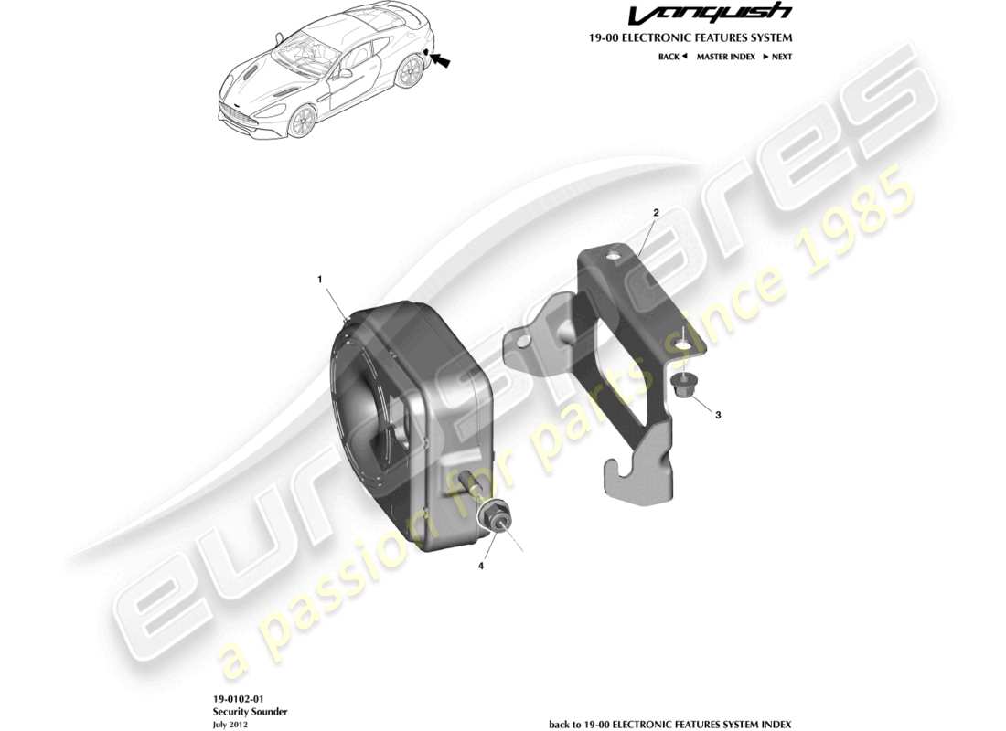 aston martin vanquish (2015) alarm horns & sirens part diagram