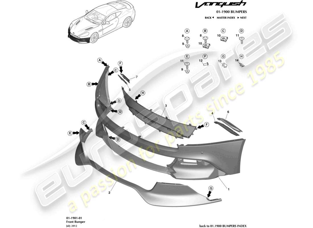 aston martin vanquish (2018) front bumper part diagram