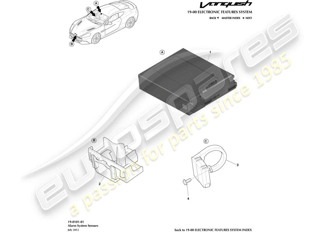 aston martin vanquish (2018) alarm sensors part diagram