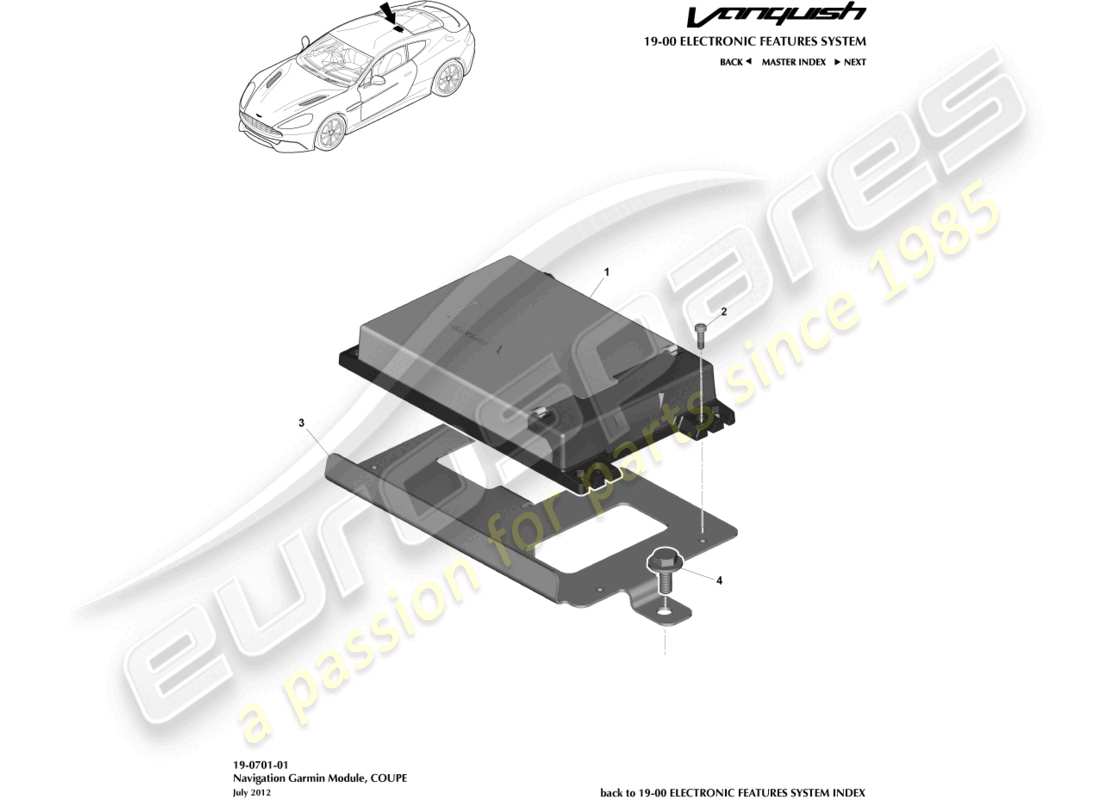 aston martin vanquish (2018) navigation module, coupe part diagram