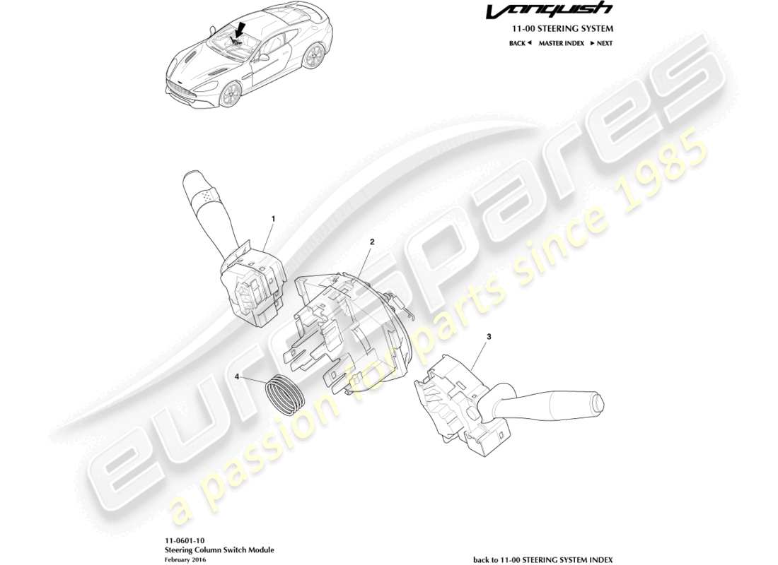 aston martin vanquish (2018) column switch assembly part diagram