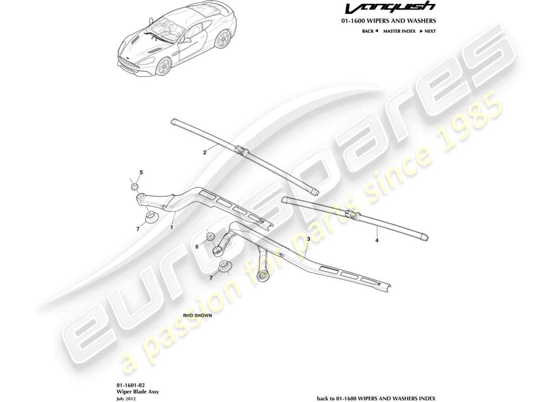 aston martin vanquish (2016) wiper blade assembly part diagram