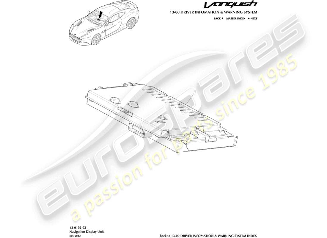 aston martin vanquish (2017) sat nav display part diagram