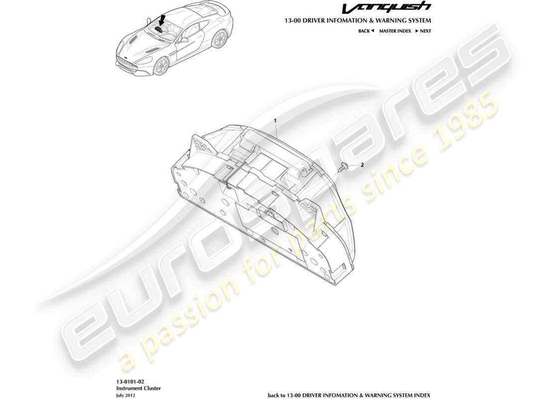 aston martin vanquish (2018) instrument cluster part diagram