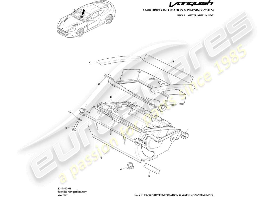 aston martin vanquish (2018) sat nav assembly part diagram