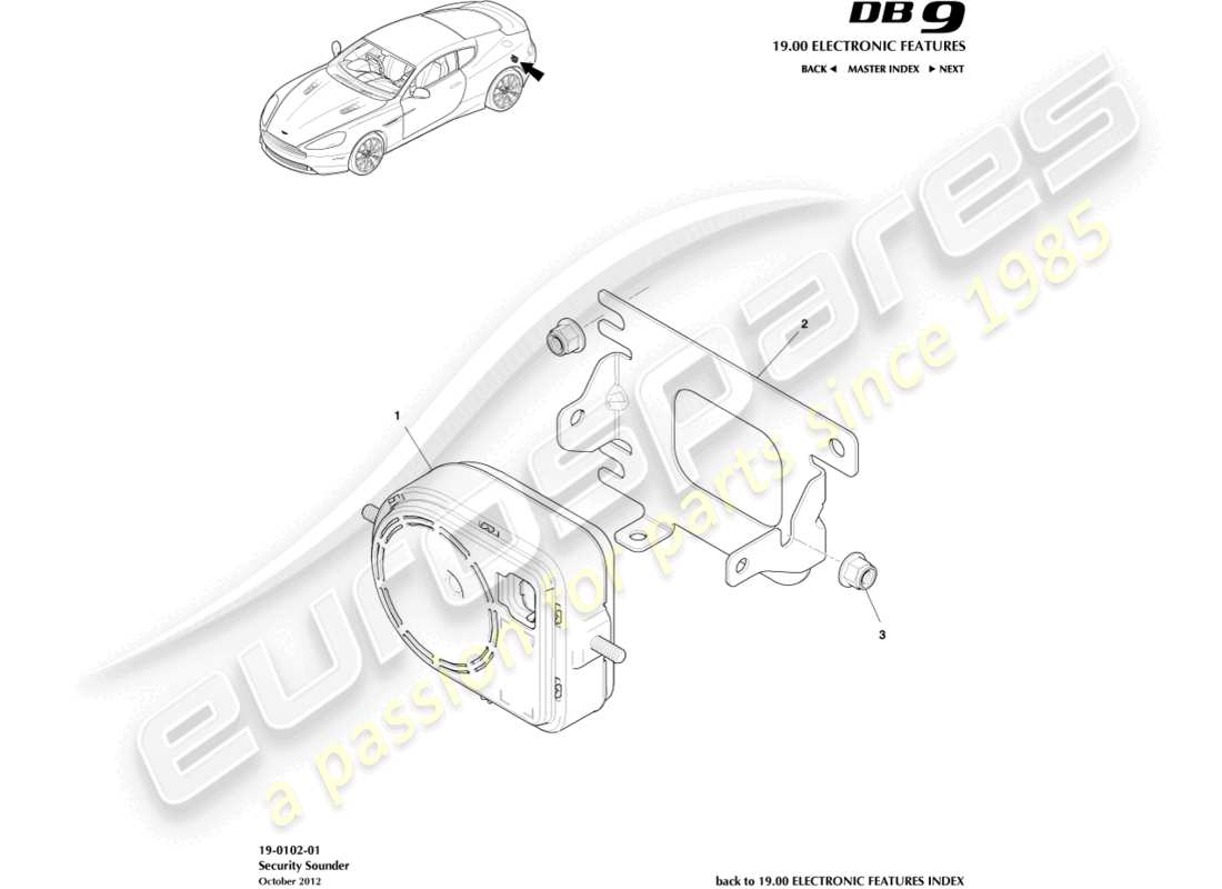 aston martin db9 (2014) alarm horns & sirens parts diagram