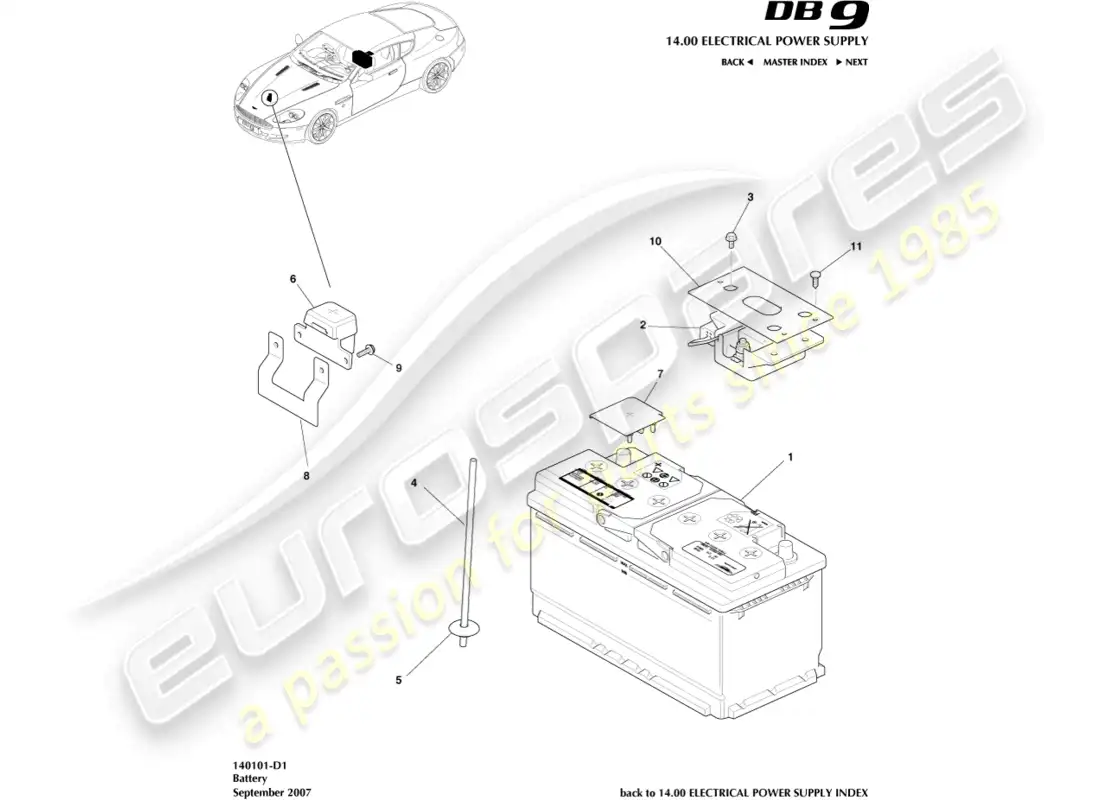 aston martin db9 (2004) battery parts diagram