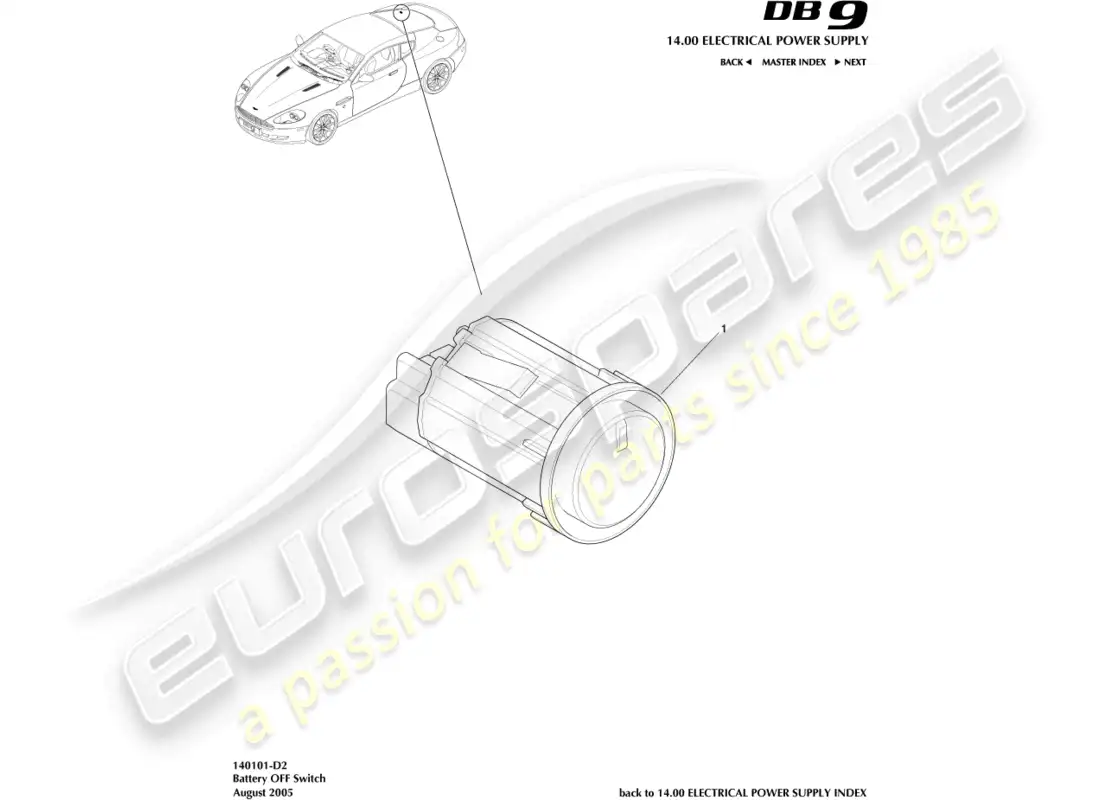 aston martin db9 (2004) battery off switch parts diagram
