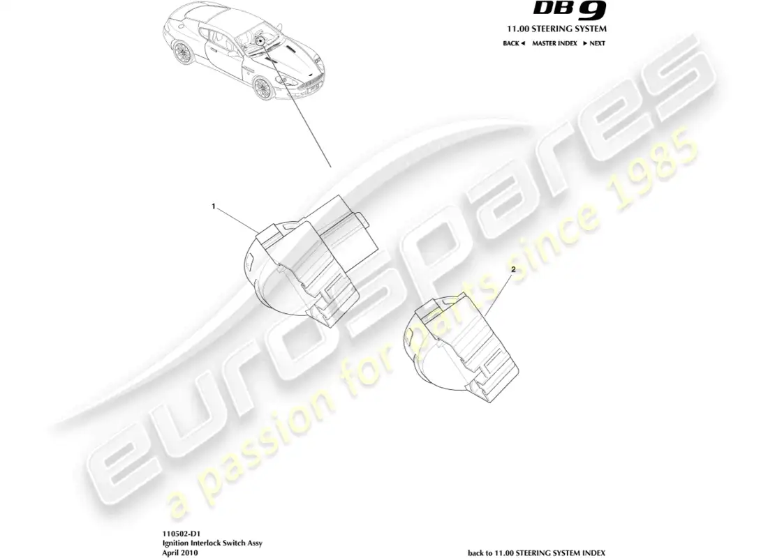 aston martin db9 (2004) ignition switch assembly parts diagram