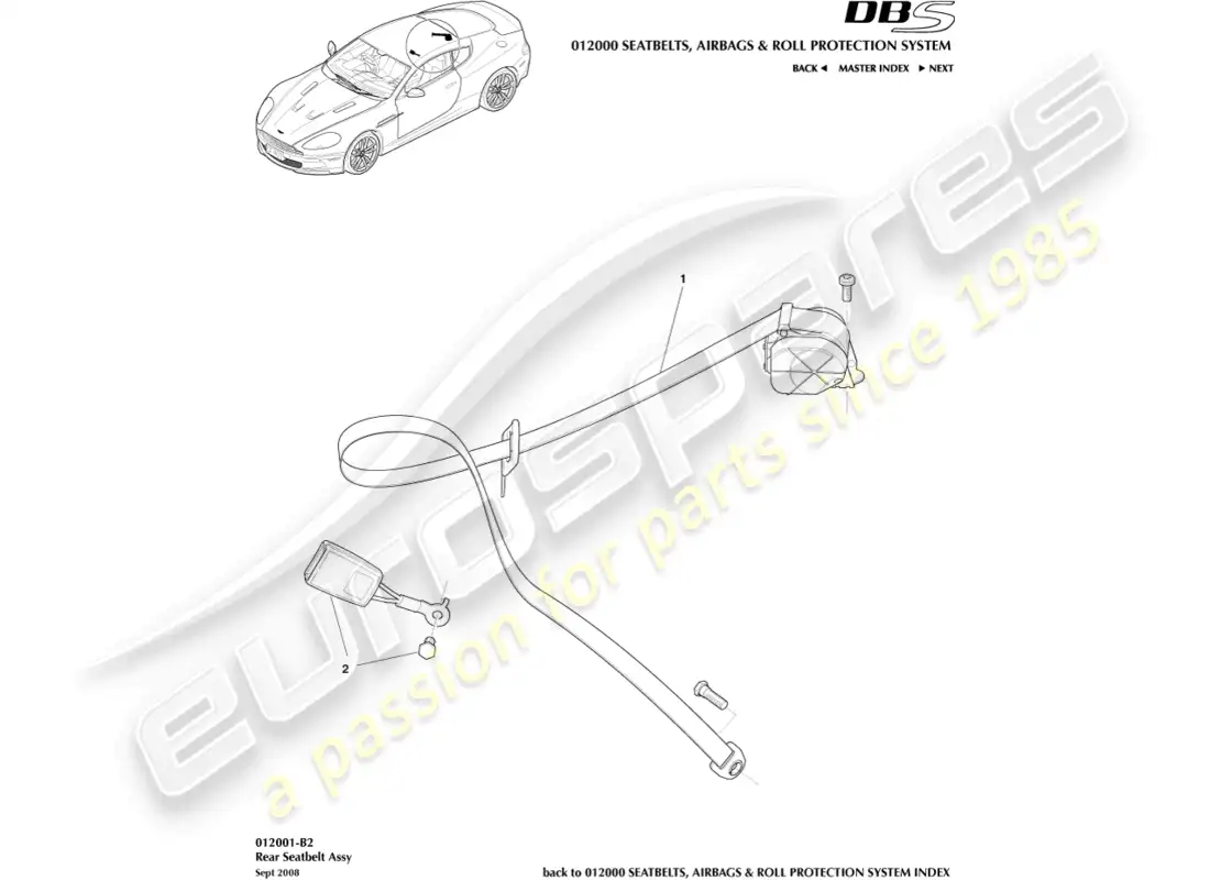 aston martin dbs (2013) rear seat belts parts diagram