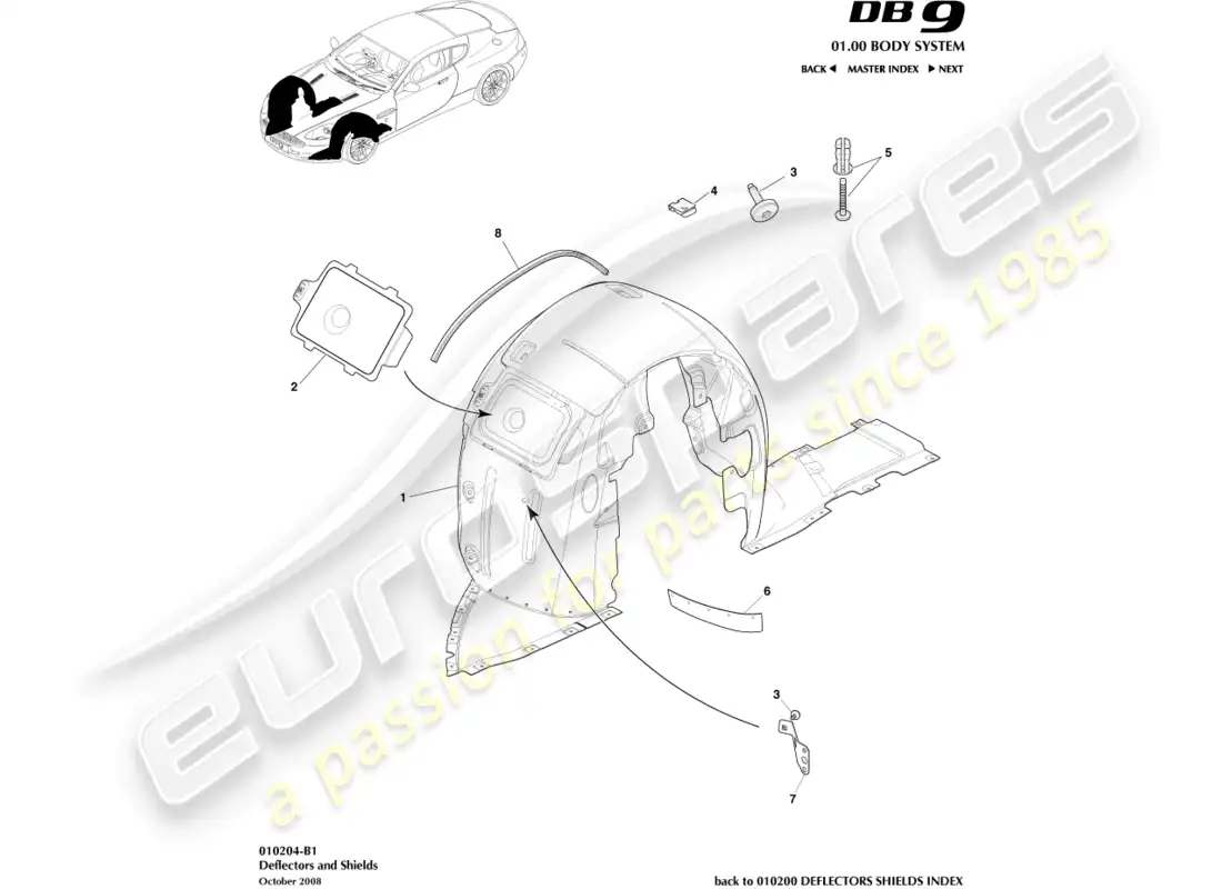 aston martin db9 (2004) front wheel arches parts diagram