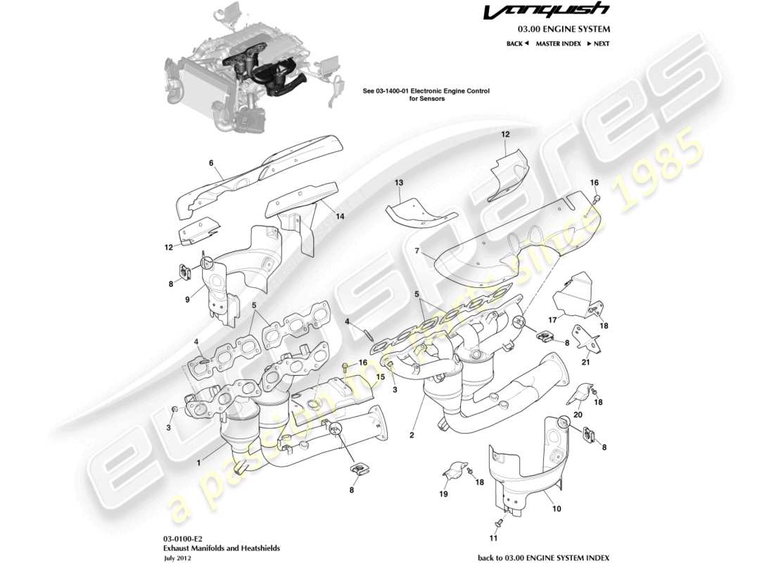 aston martin vanquish (2018) exhaust manifolds part diagram