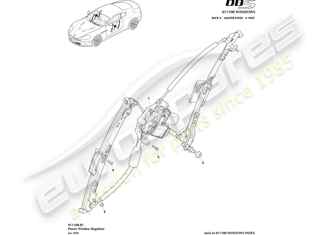 aston martin dbs (2009) door window regulators parts diagram