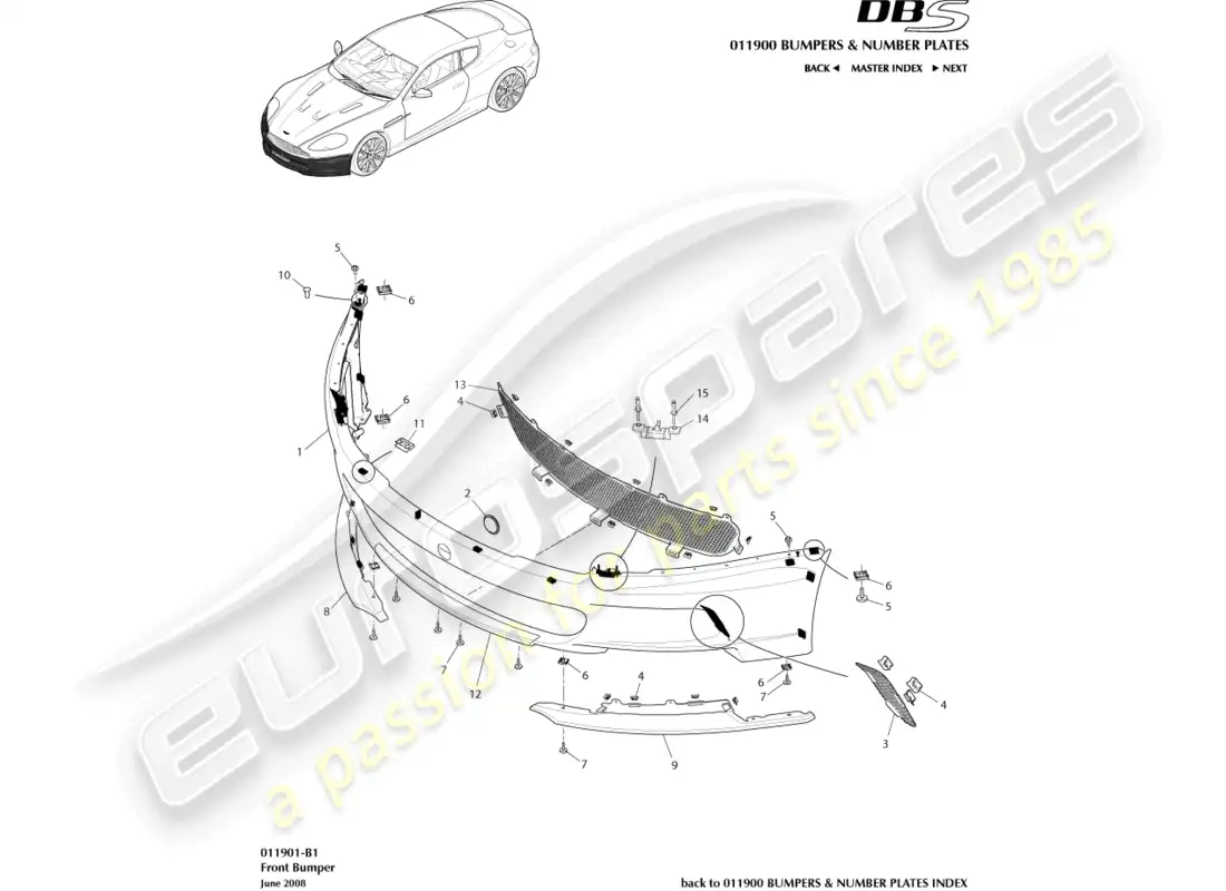 aston martin dbs (2010) front bumper parts diagram