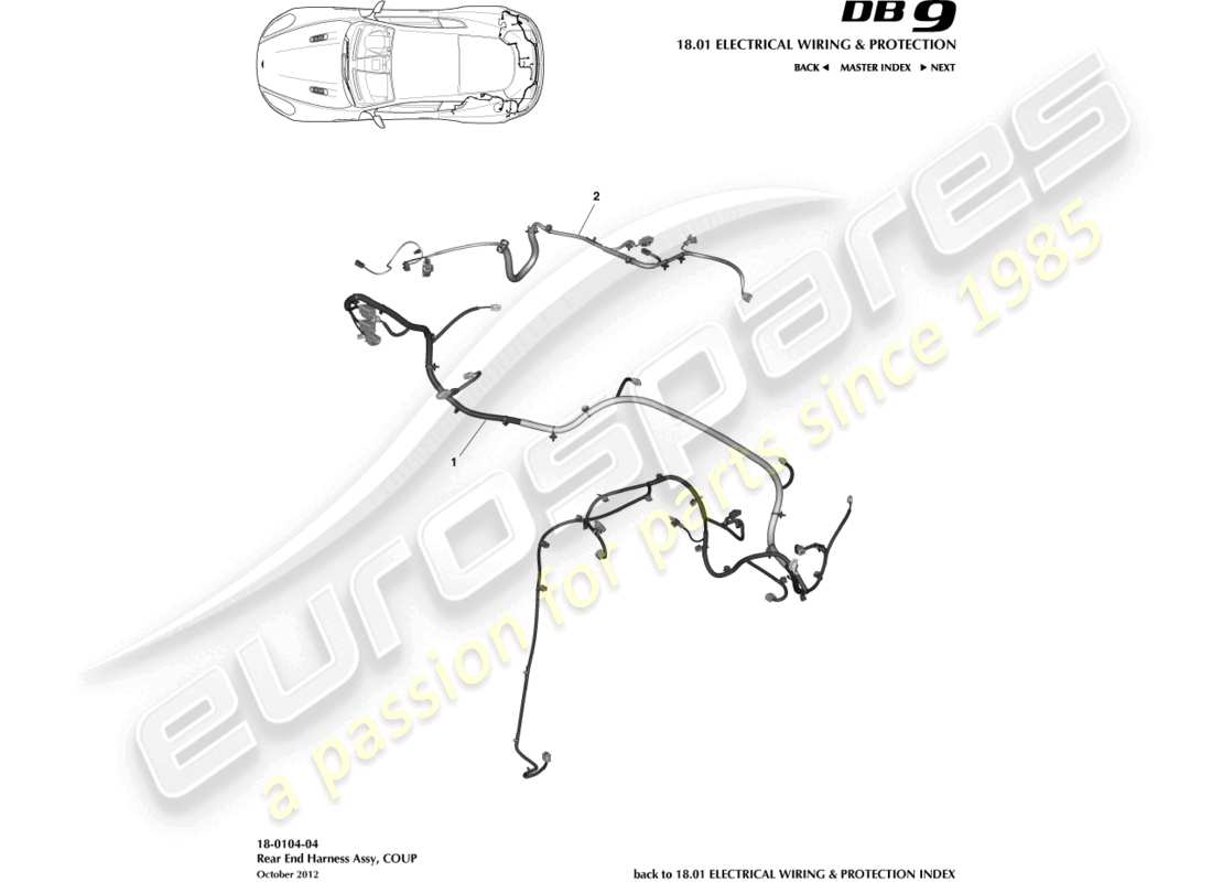 aston martin db9 (2013) rear end harness, coupe parts diagram