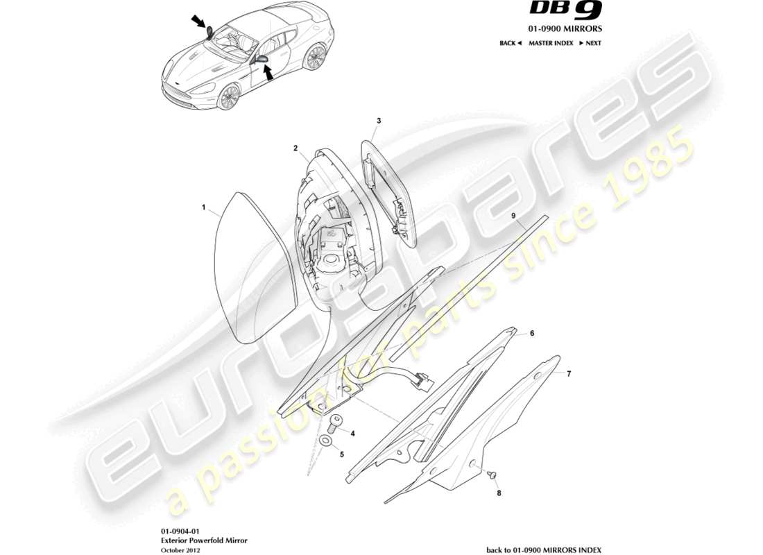 aston martin db9 (2013) exterior rear view mirrors part diagram