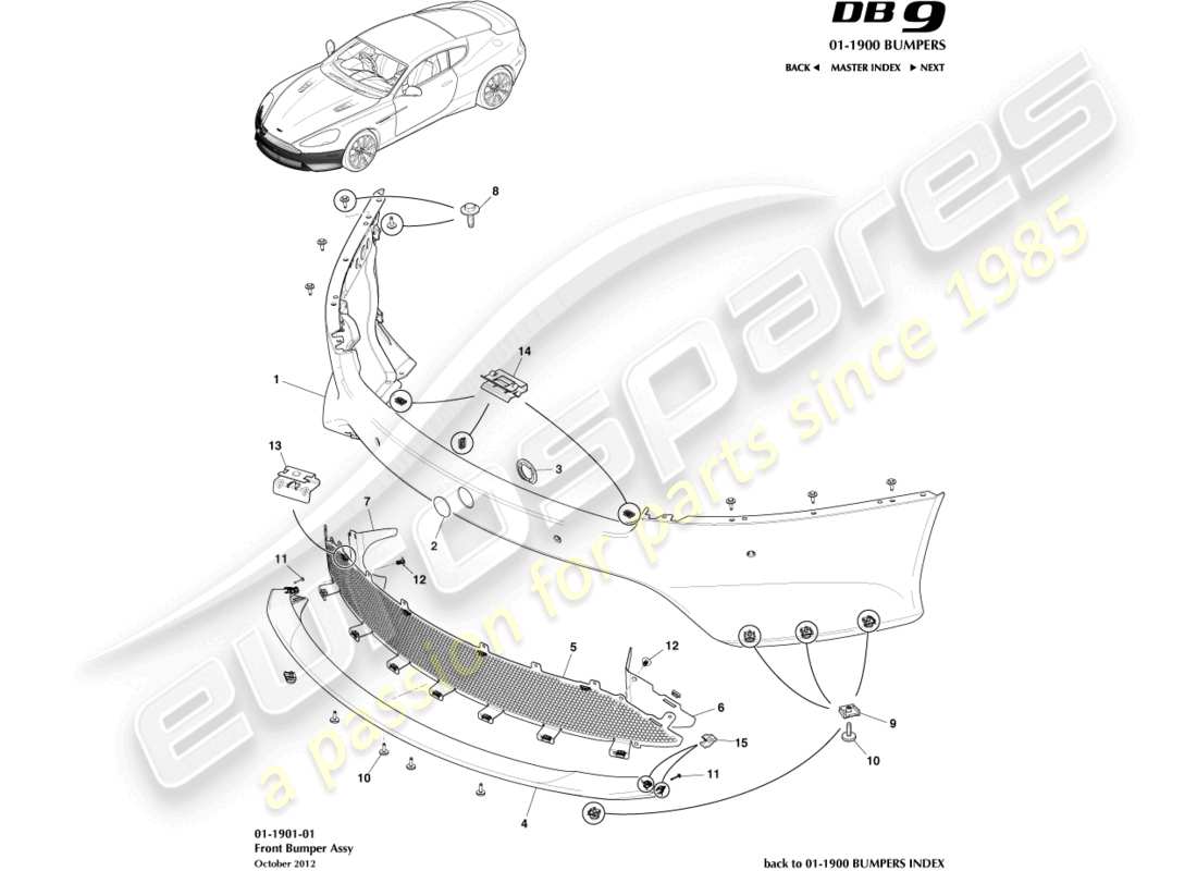 aston martin db9 (2017) front bumper part diagram