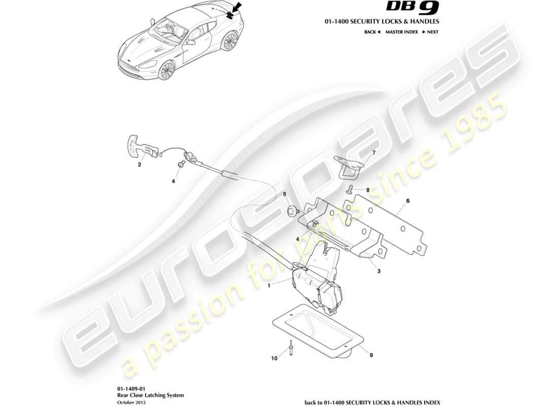 aston martin db9 (2016) rear closure latches part diagram