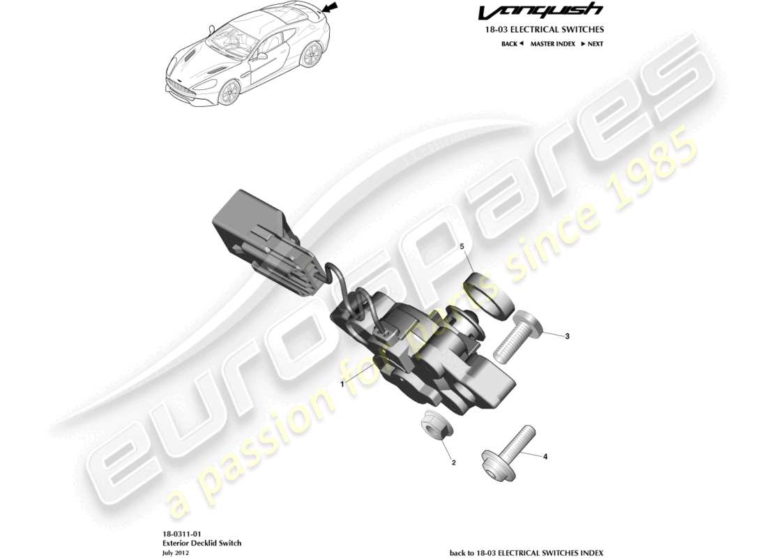 aston martin vanquish (2016) exterior decklid switch part diagram