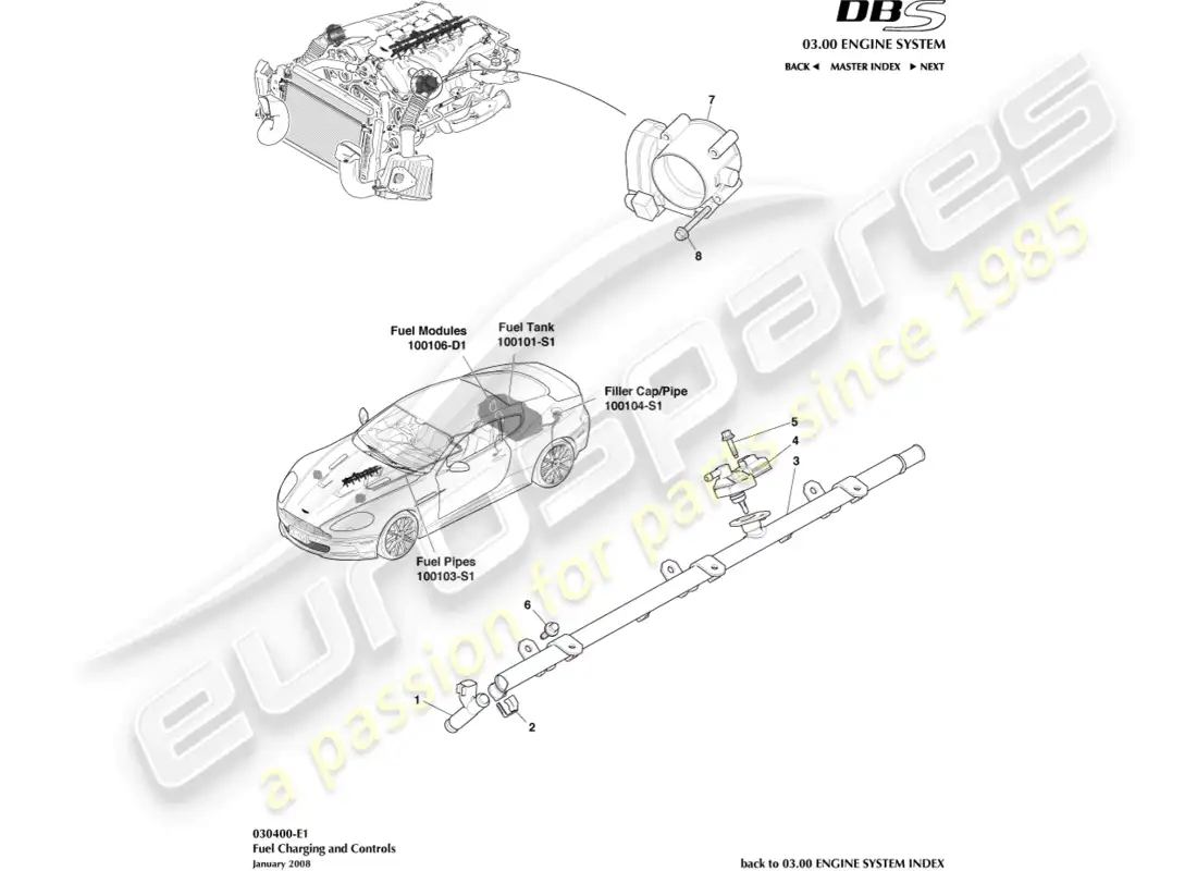 aston martin dbs (2012) fuel charging & control parts diagram