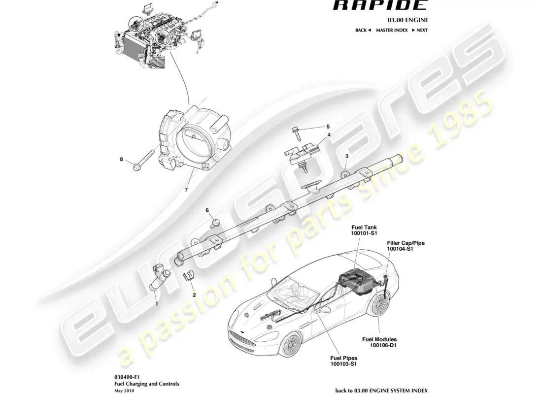 aston martin rapide (2010) fuel charging & controls parts diagram