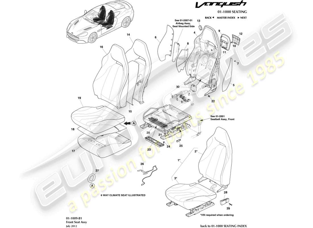 aston martin vanquish (2016) front seats part diagram