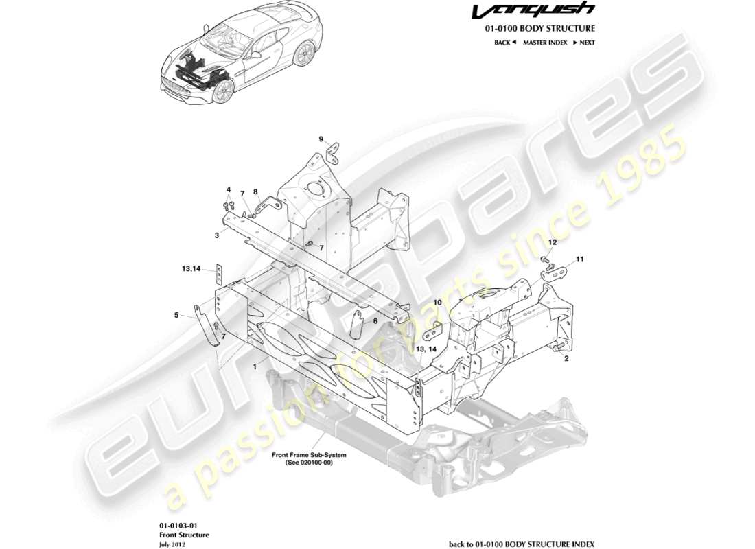 aston martin vanquish (2018) front structure part diagram