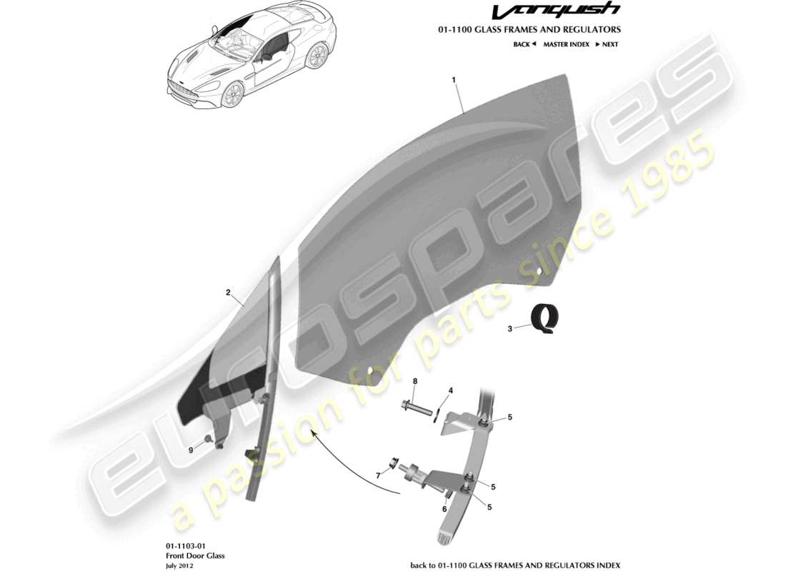 aston martin vanquish (2018) front door glass part diagram