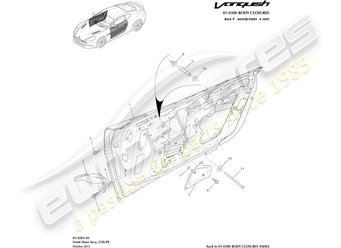 aston martin vanquish (2018) front door assembly part diagram