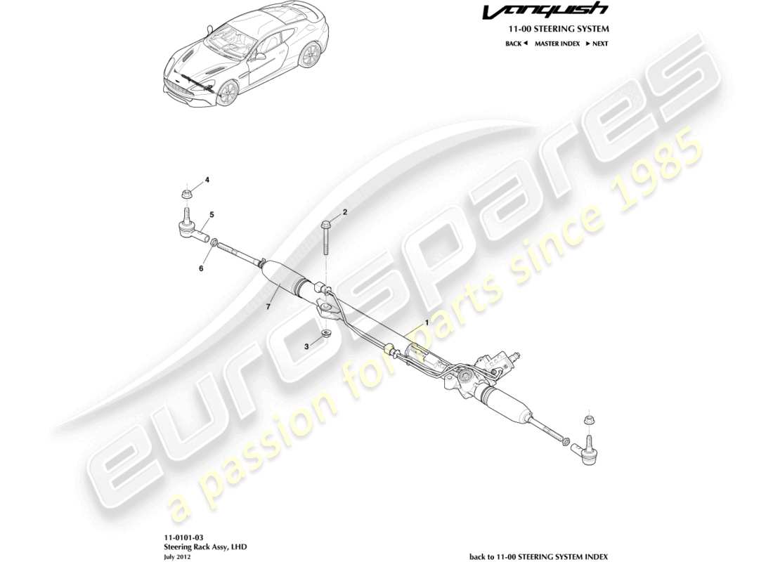 aston martin vanquish (2018) steering rack, lhd part diagram