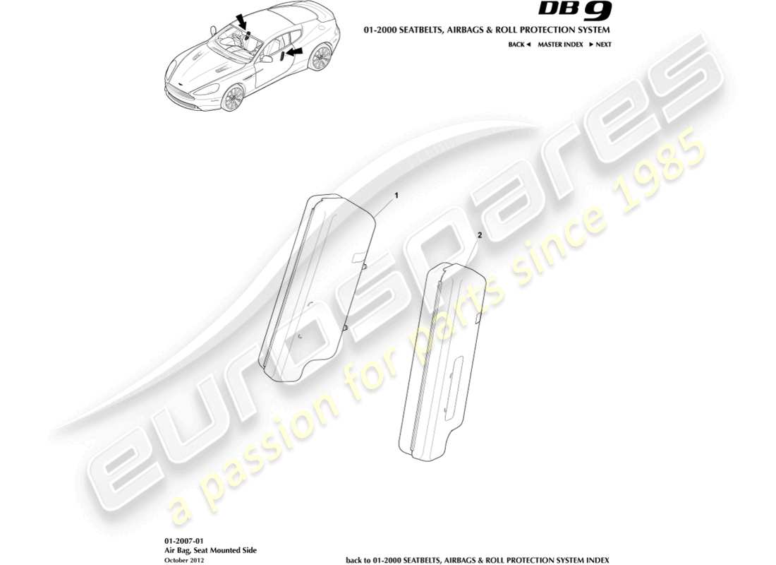 aston martin db9 (2013) front side airbag parts diagram