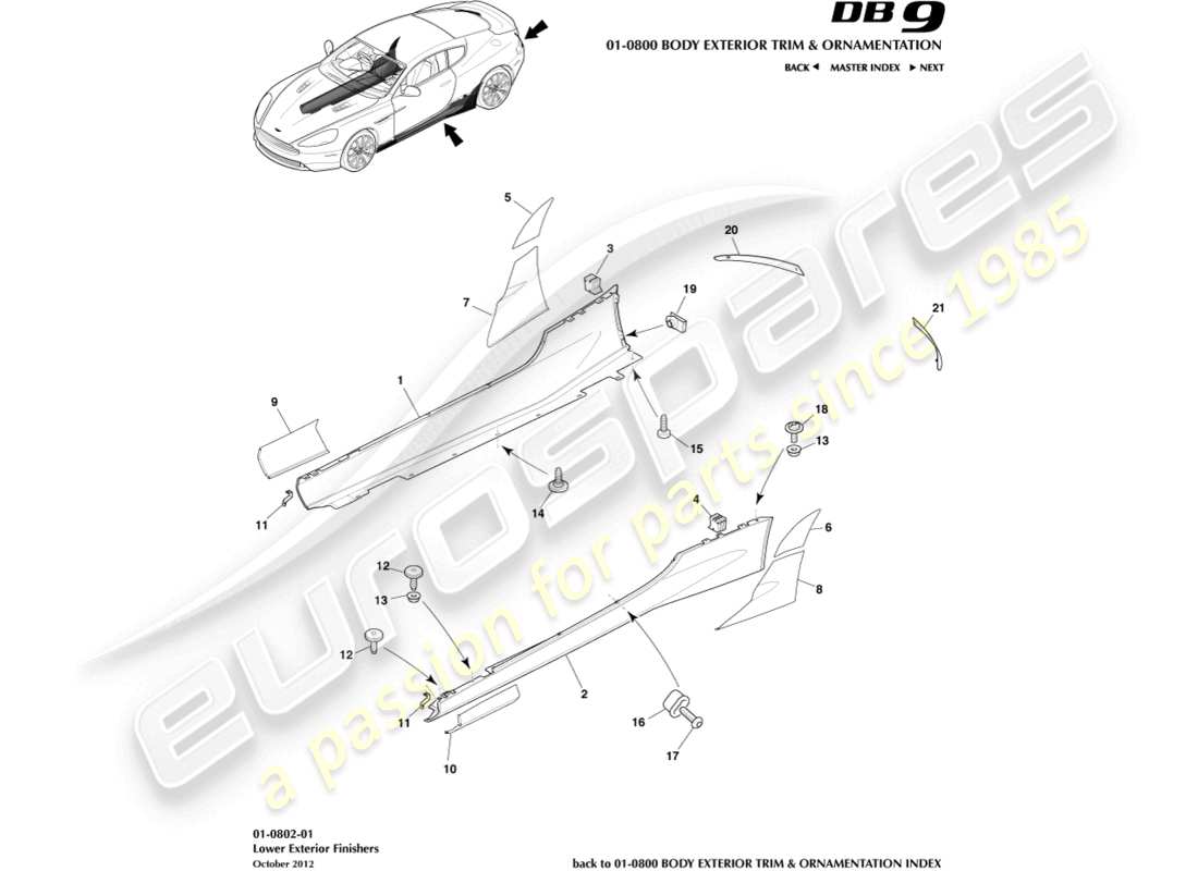 aston martin db9 (2013) lower exterior finishers parts diagram