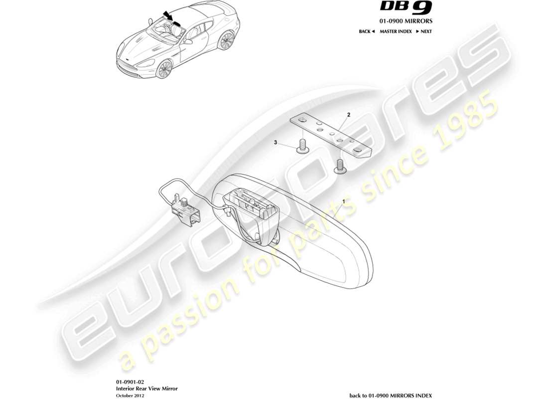 aston martin db9 (2013) interior mirror parts diagram
