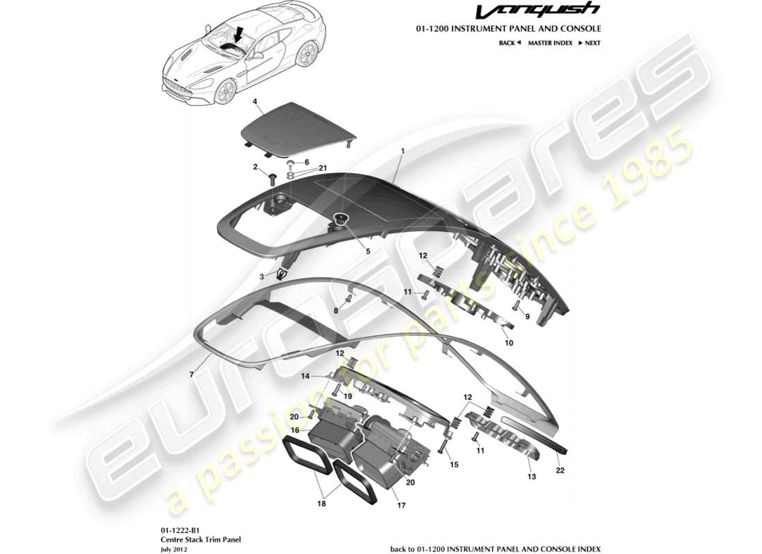 aston martin vanquish (2018) centre stack trim panel part diagram