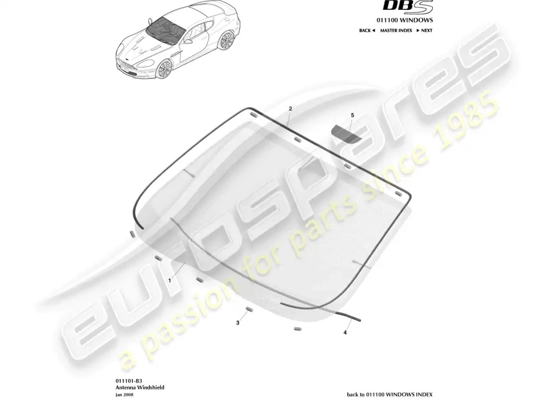 aston martin dbs (2010) windshield parts diagram