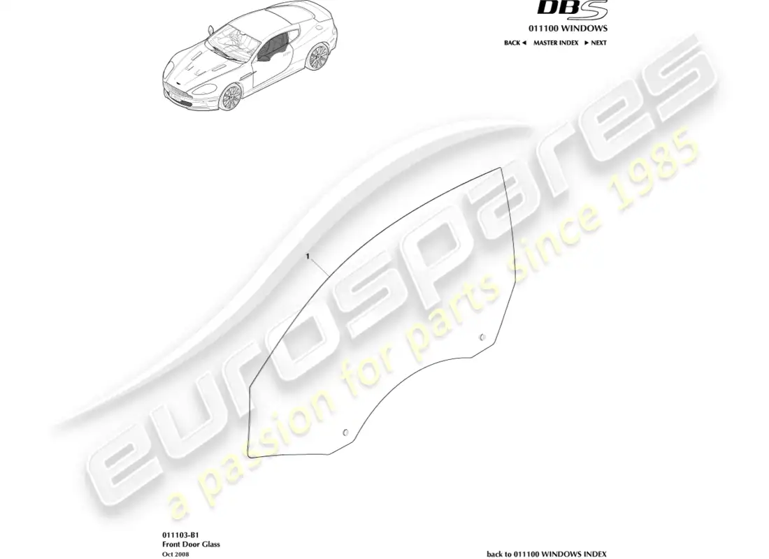 aston martin dbs (2010) door glass parts diagram
