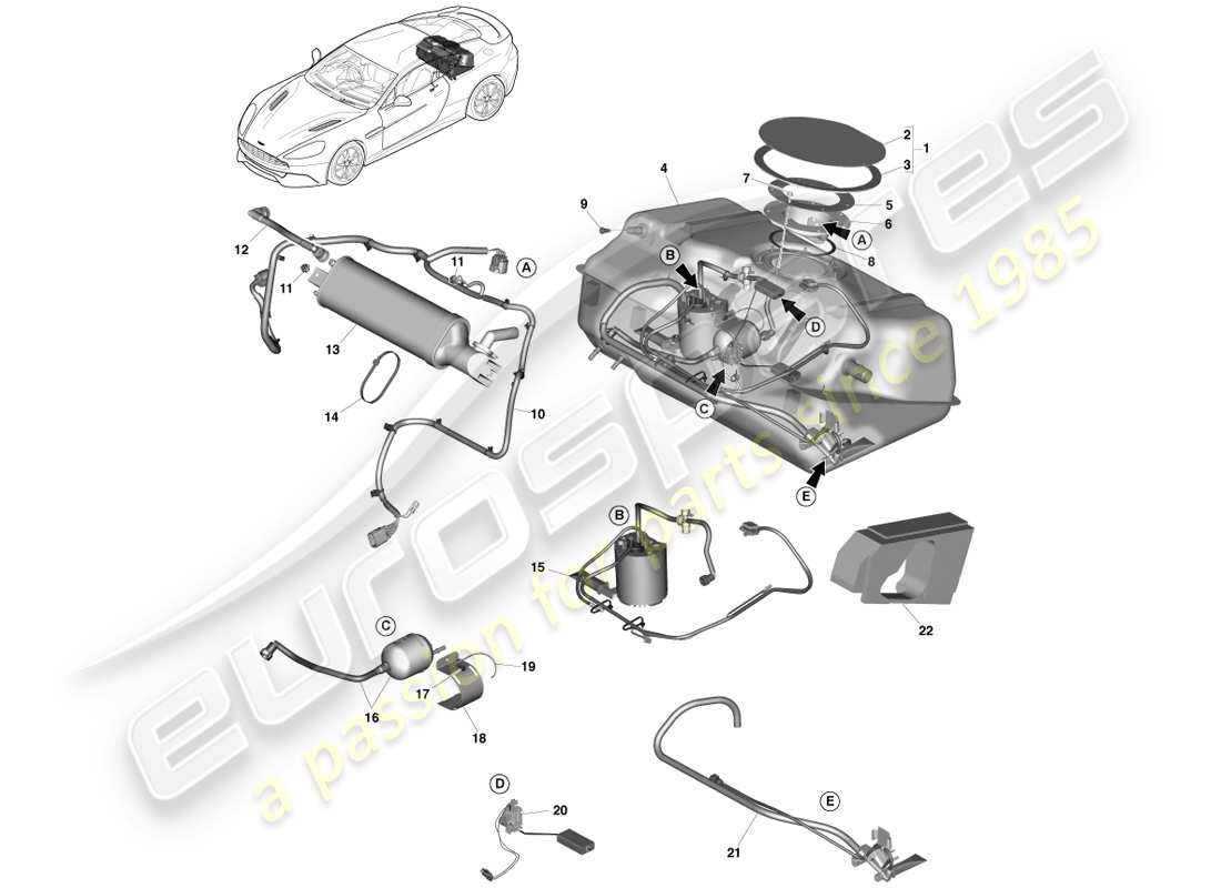 aston martin vanquish (2013) fuel tank assy part diagram