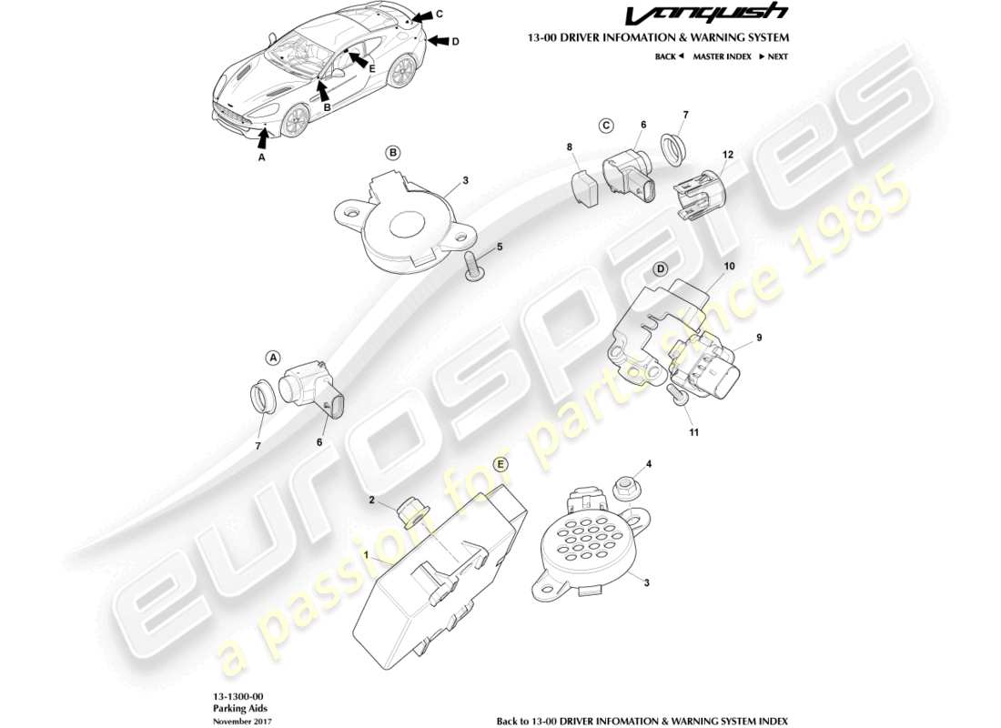 aston martin vanquish (2017) parking aid part diagram