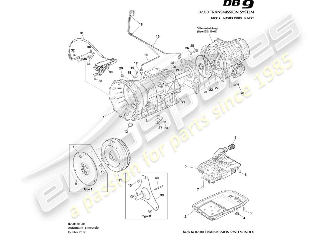 aston martin db9 (2015) transaxle, auto part diagram