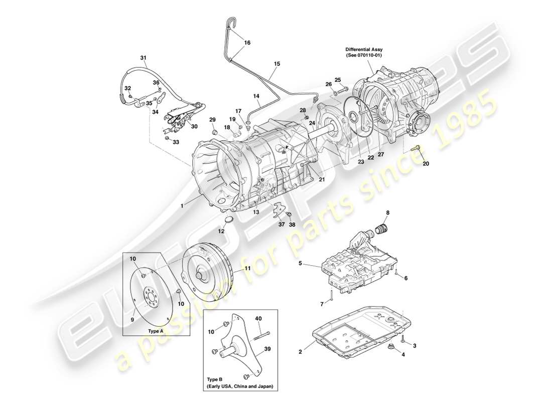 aston martin vanquish (2013) transmission, 6spd part diagram