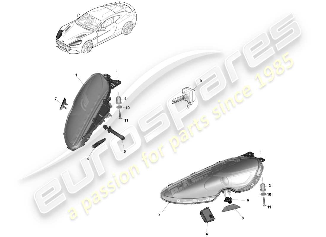 aston martin vanquish (2013) headlights part diagram