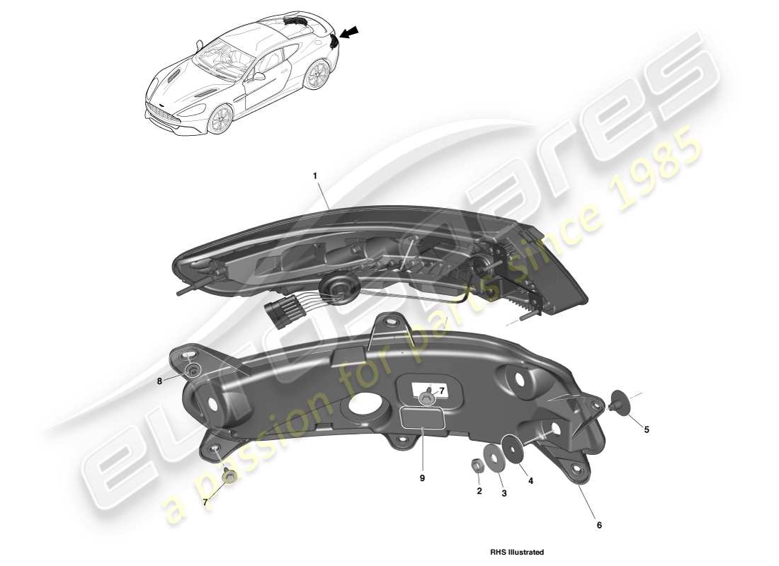 aston martin vanquish (2013) rear lamps part diagram