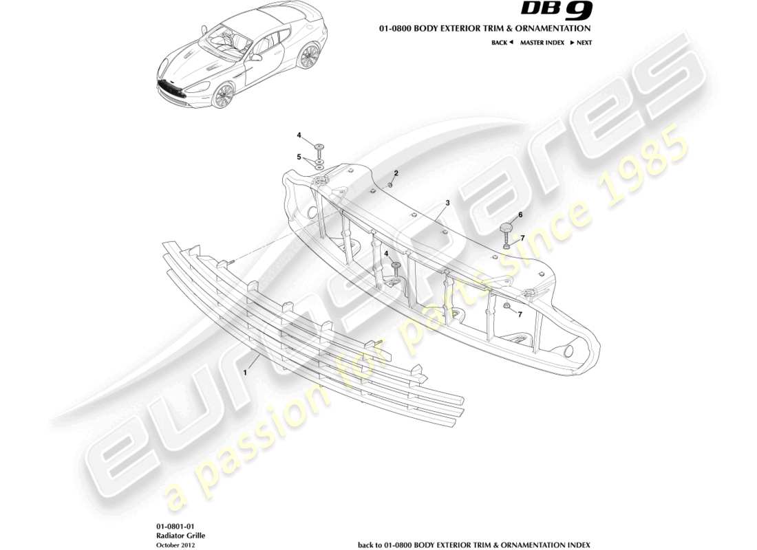 aston martin db9 (2015) radiator grille part diagram