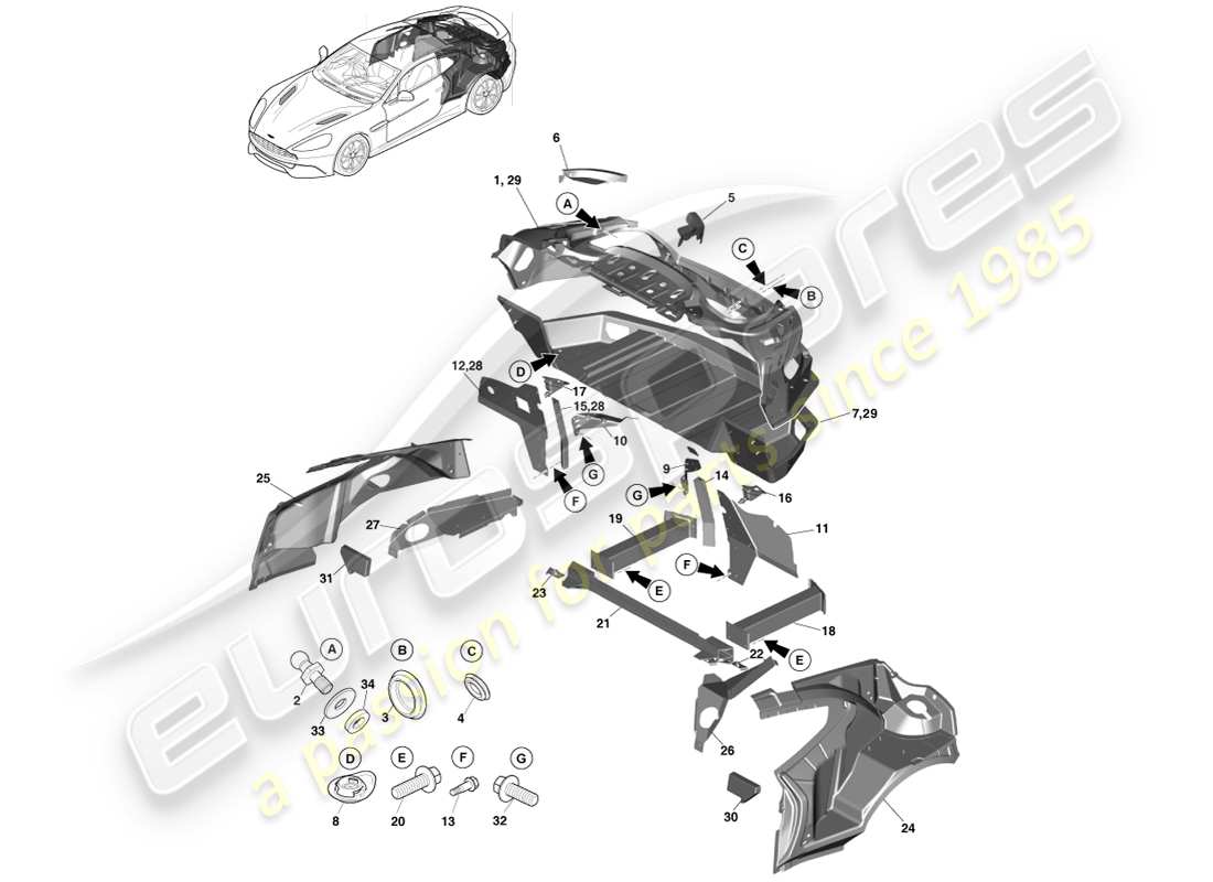 aston martin vanquish (2013) body rear end, coupe part diagram