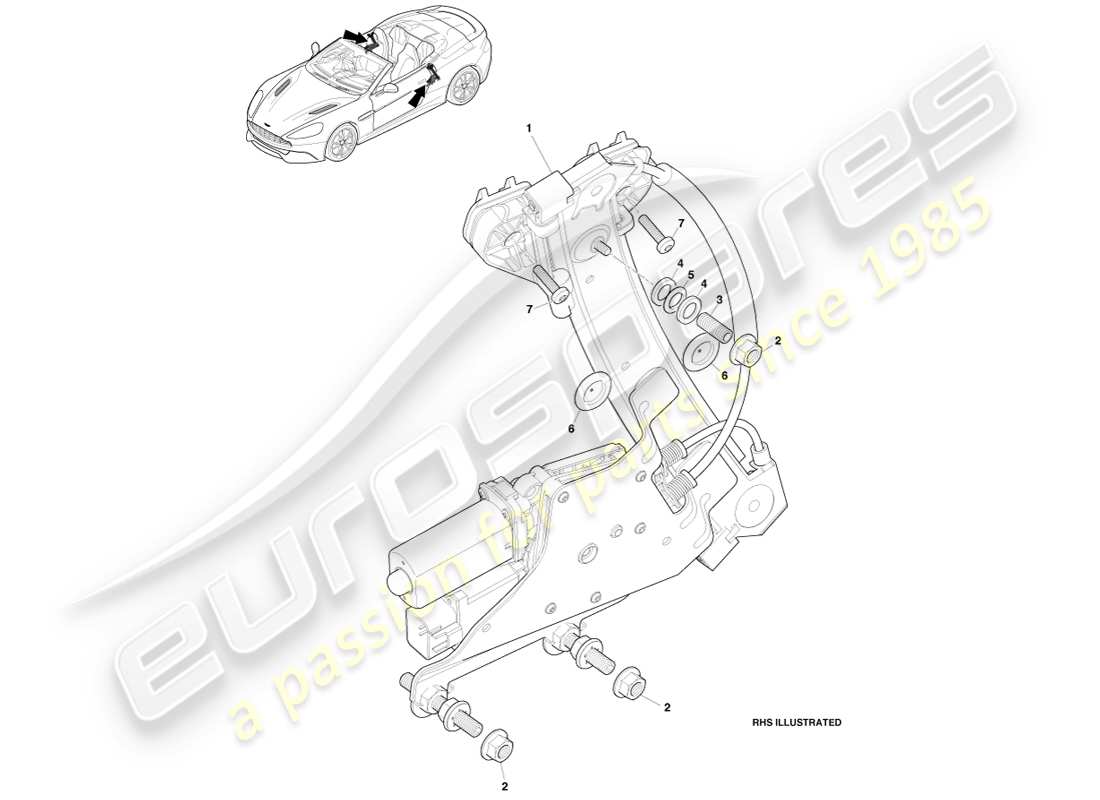 aston martin vanquish (2013) rear quarter window regulator, volante part diagram