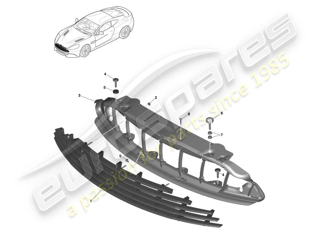 aston martin vanquish (2013) radiator grille part diagram