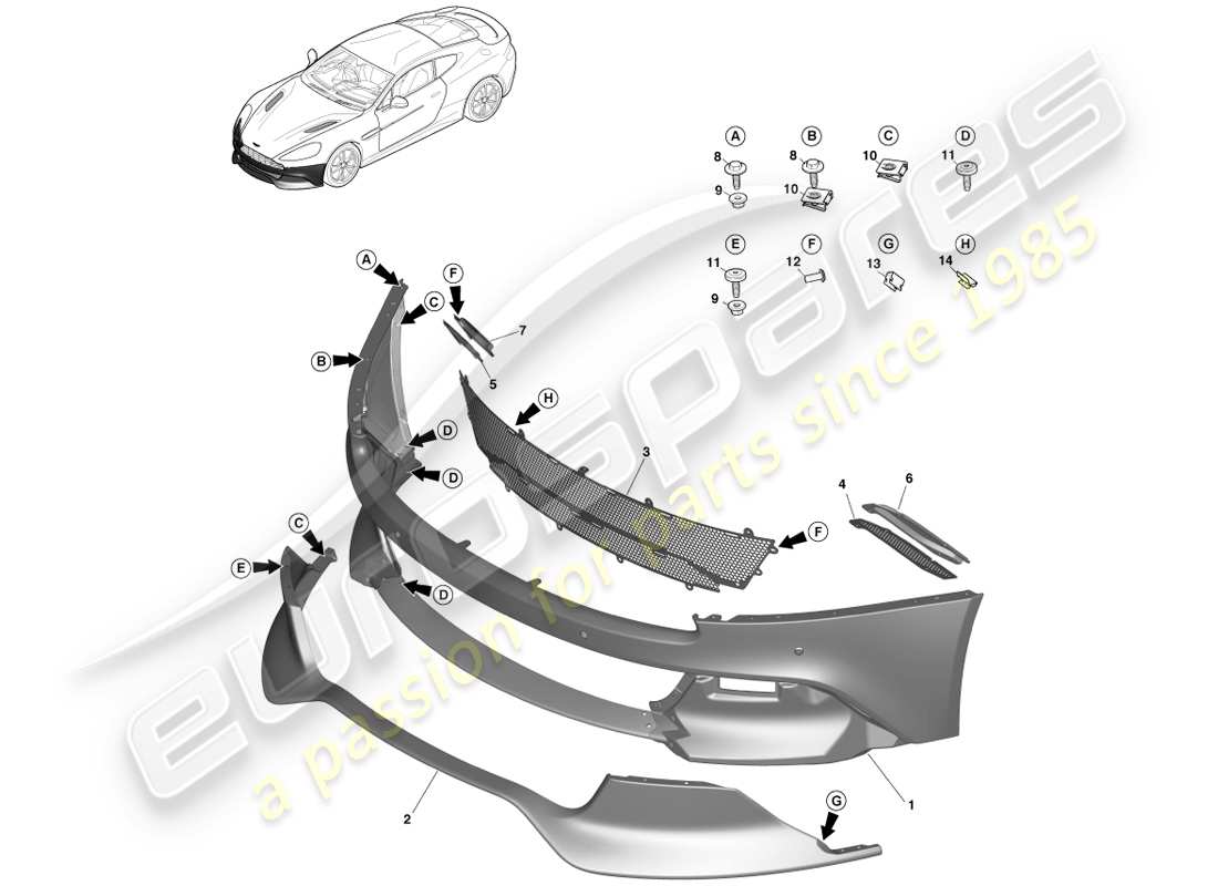 aston martin vanquish (2013) front bumper part diagram