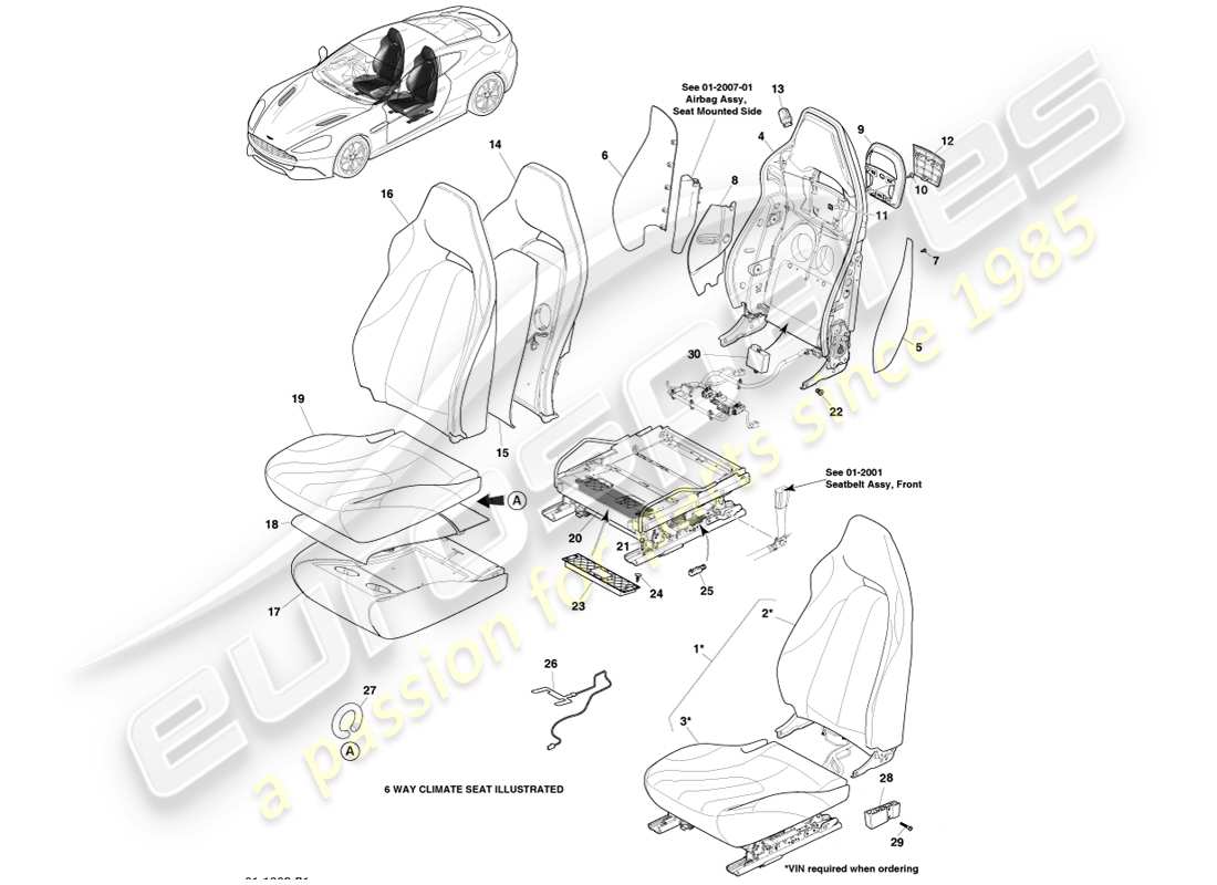 aston martin vanquish (2013) front seats part diagram